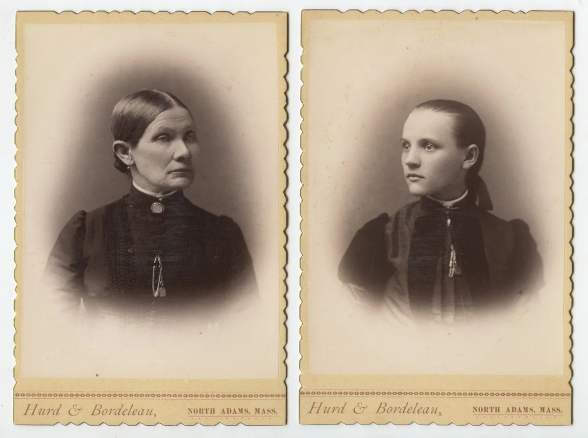 CAB PHOTO SET OF 2 - LADIES FROM NORTH ADAMS, MASS, PORTRAITS BY HURD