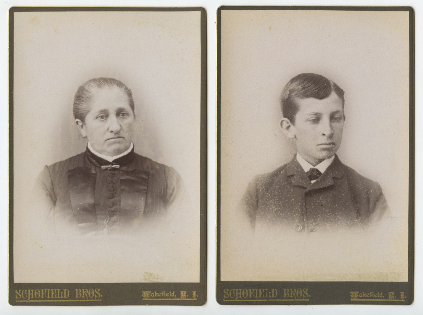Set of 2 Vintage Cabinet Card Pair: Man & Lady, Wakefield RI - Schofield