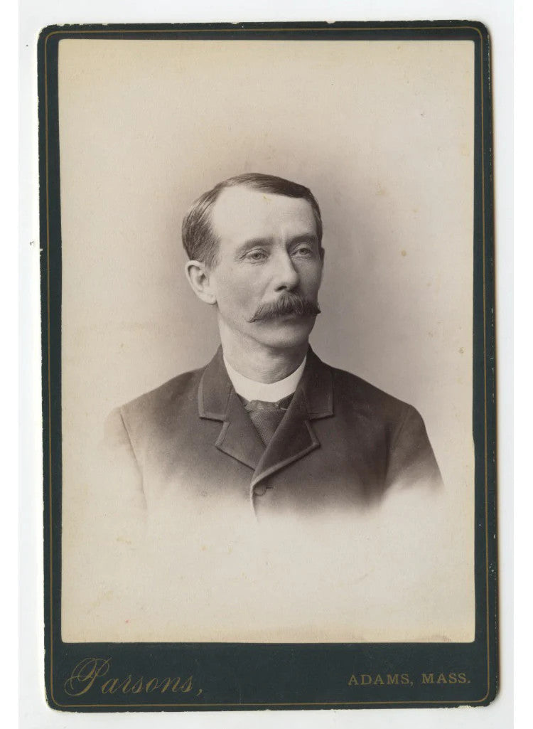 Vintage Cabinet Card Photo: Man with Moustache, Adams, MA - Parsons Portrait,
