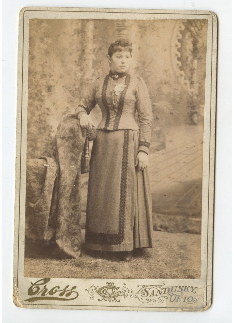 Vintage Cabinet Card Photo (Cab Card): Lady in Pretty Dress by Cross, Sandusky