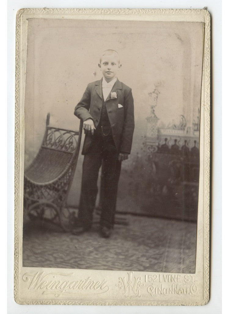 Vintage Cabinet Card Photo: Man with Corsage, Cincinnati OH, Weingartner