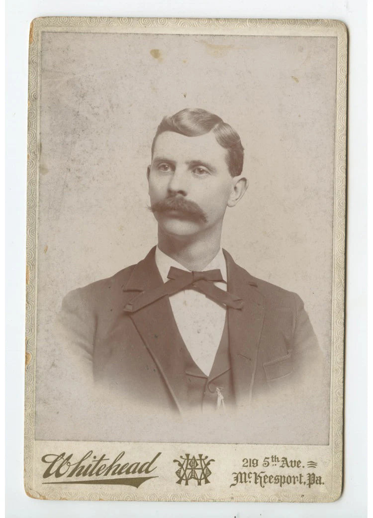 CAB CARD PHOTO MAN W/ GREAT MUSTACHE FROM MCKEESPORT, PA, BY WHITEHEAD