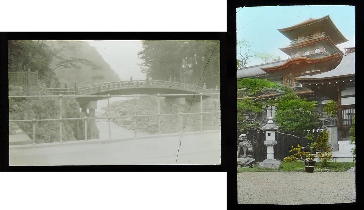 TOKYO, JAPAN, PHOTO ON GLASS, 1 COLORED, SET OF 2 EACH HAS A CRACK