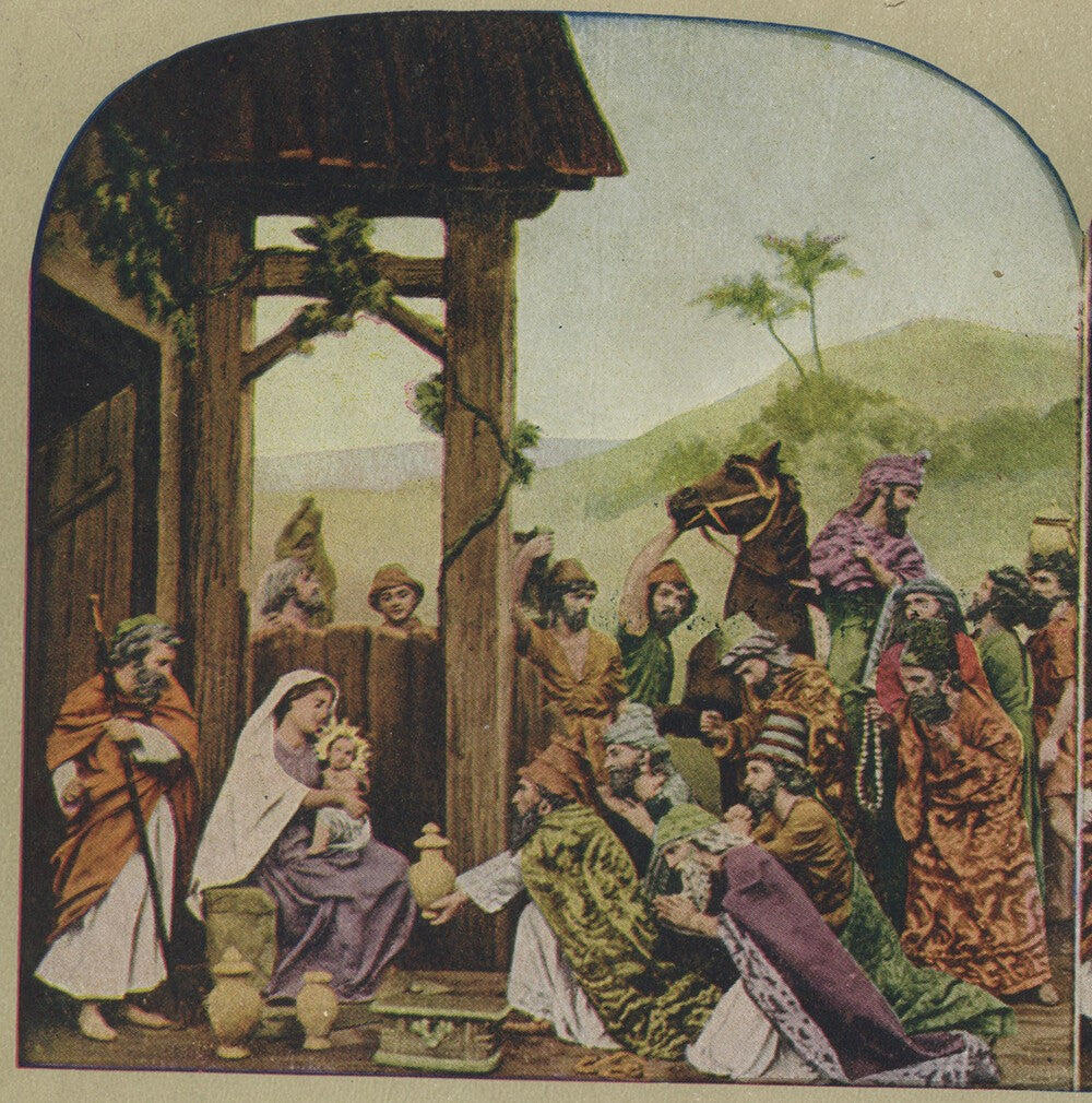 HOLY FAMILY, BABY JESUS + WISE MEN, COLOR STEREOVIEW