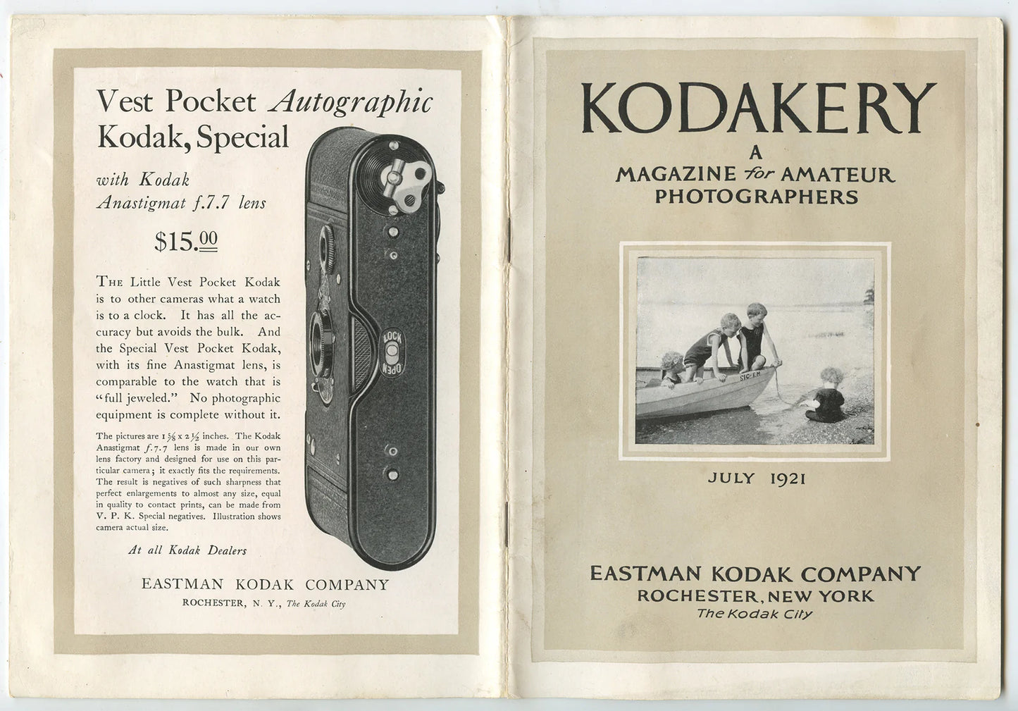 KODAKERY JULY 1921 EDITION VINT MAGAZINE FOR PHOTOGRAPHERS, IMAGES/ARTICLES/ADS