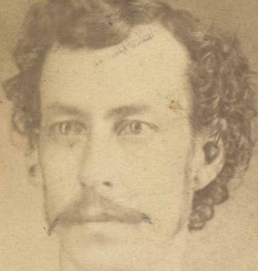 CDV STUDIO PORTRAIT MAN W/ CURLY HAIR + WISPY MUSTACHE