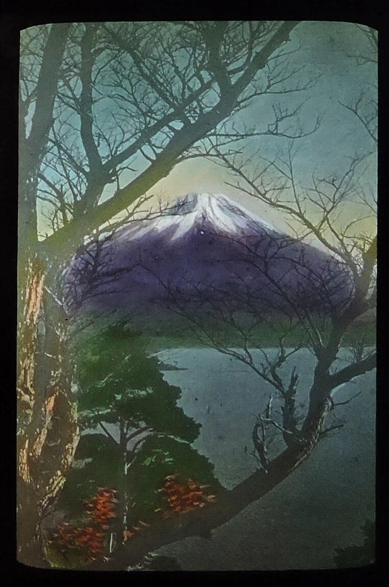TOKYO, JAPAN, HAND TINTED PHOTOS ON GLASS, LANDSCAPE MOUNTAIN W/ SNOW