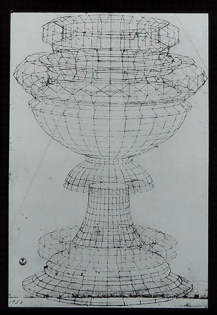 PHOTO ON GLASS, ART, UCCELLO DRAWING, VASE IN PERSPECTIVE