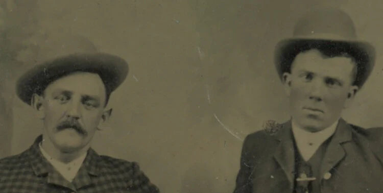 TINTYPE STUDIO PORTRAIT 2 WELL-DRESSED MEN/FATHER/SON, 1/6 PLATE
