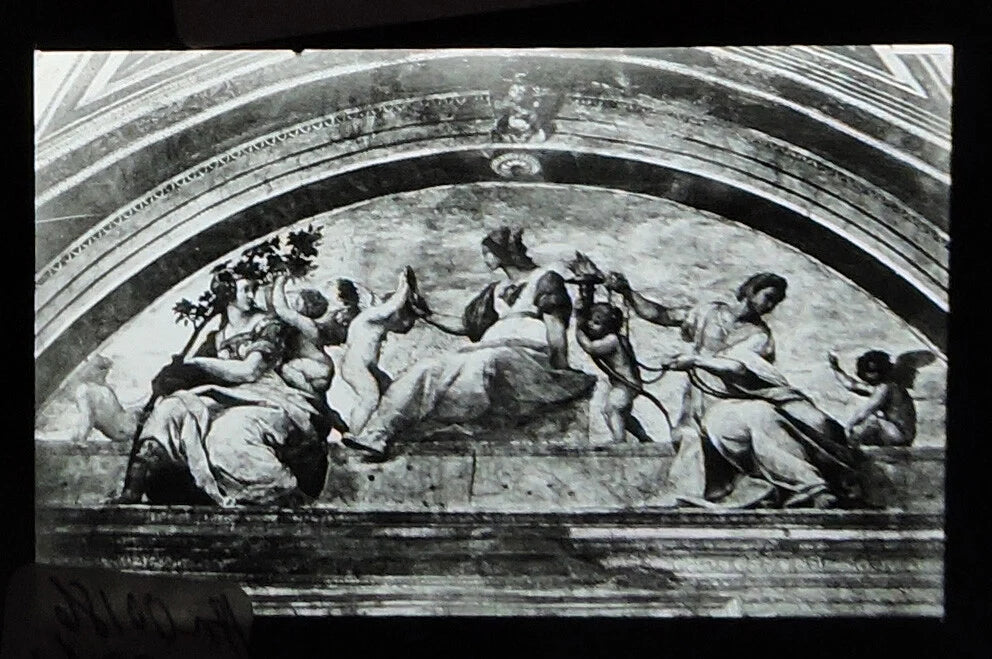 PHOTO ON GLASS, ART, CARDINAL AND THEOLOGICAL VIRTUES, RAPHAEL