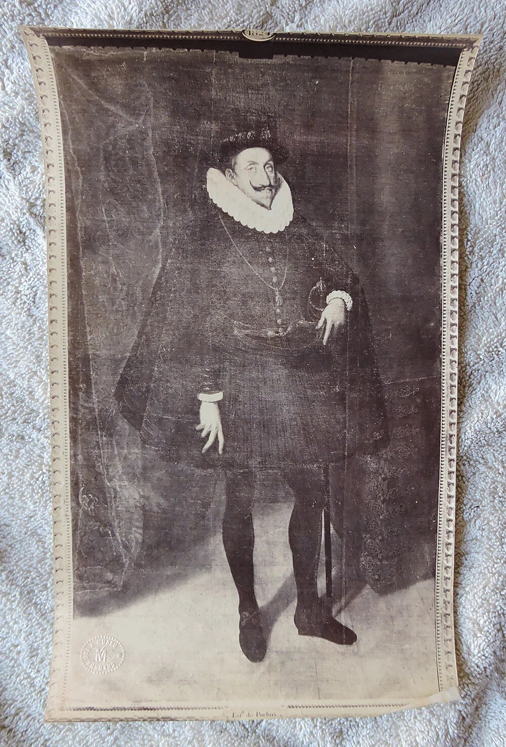 VINTAGE 8X13 ALBUMEN PRINT MADRID CAPED MAN W/ GREAT MUSTACHE + MUSEUM STAMP
