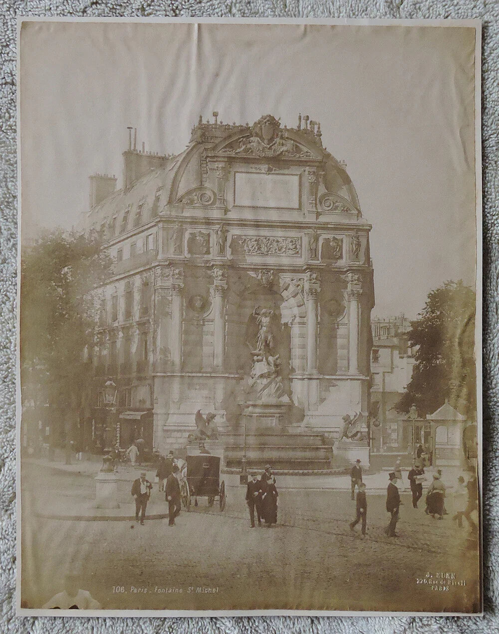 VINT ALBUMEN PRINT PARIS FONTAINE ST. MICHEL 220 RUE DE RIVOLI BY J. KUHN
