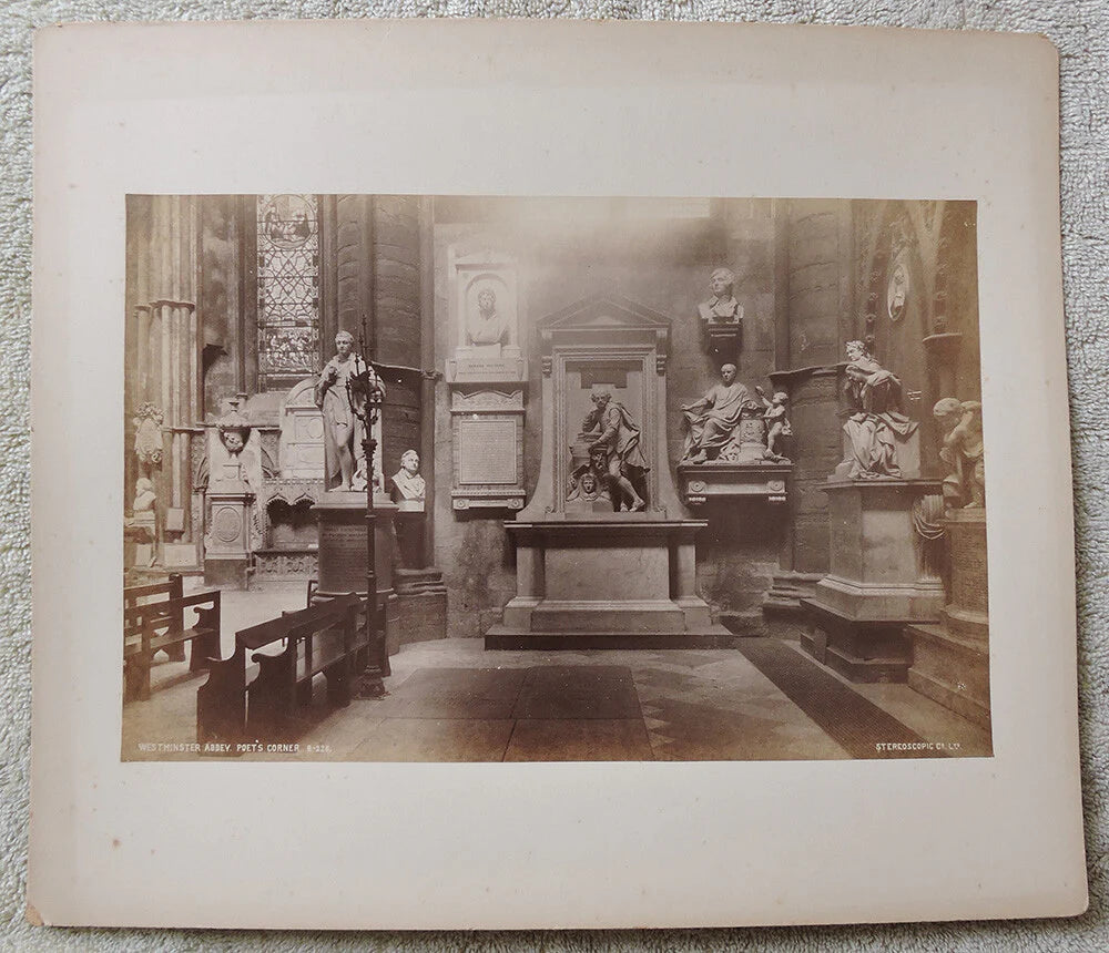 7 X11" VINT ALBUMEN PRINT, STATUES/BUSTS, LONDON, WESTMINSTER ABBEY POETS CORNER
