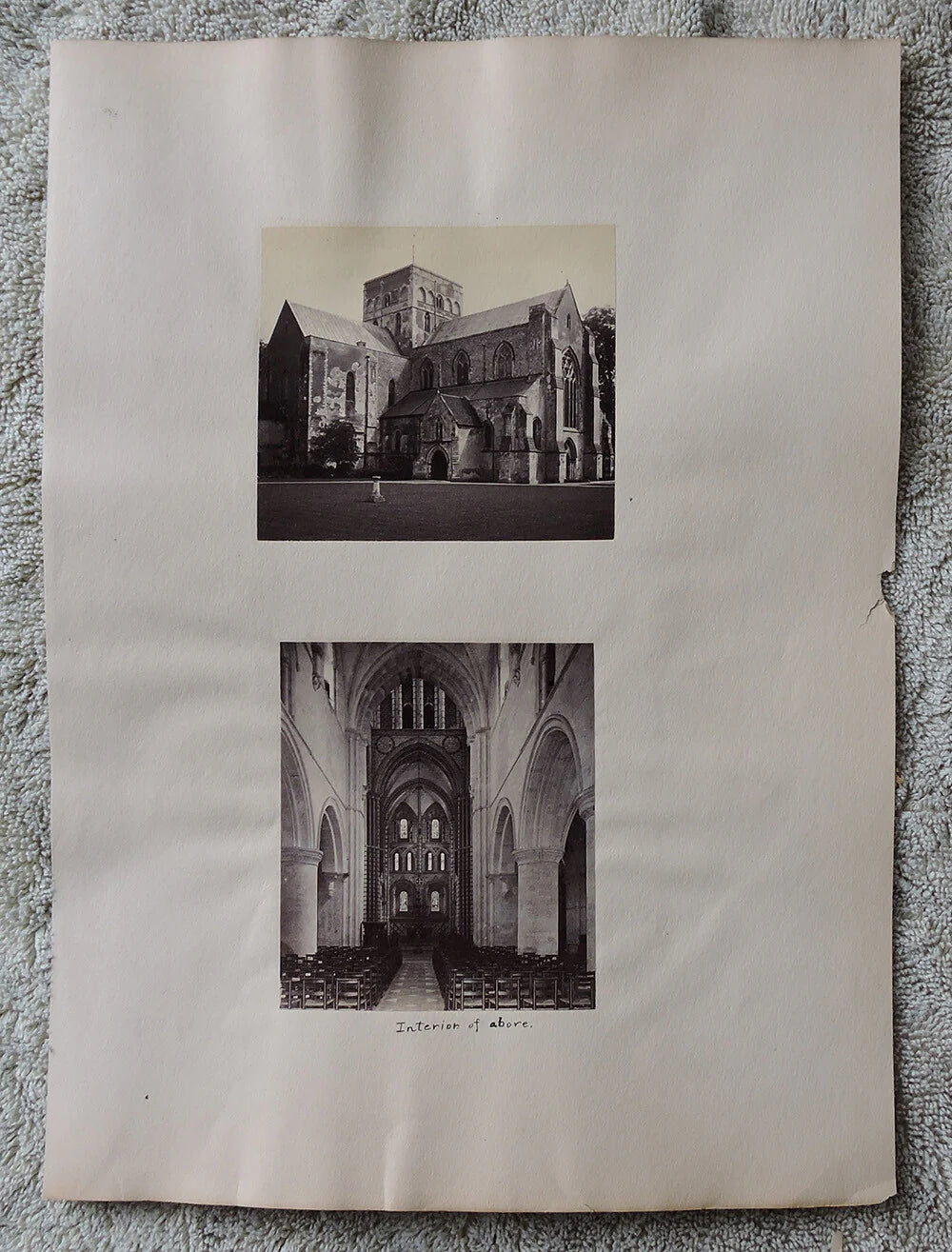 SET OF 2 ALBUMEN PRINTS, VINT ART/ARCHITECTURE, CHURCH INTERIOR + EXTERIOR