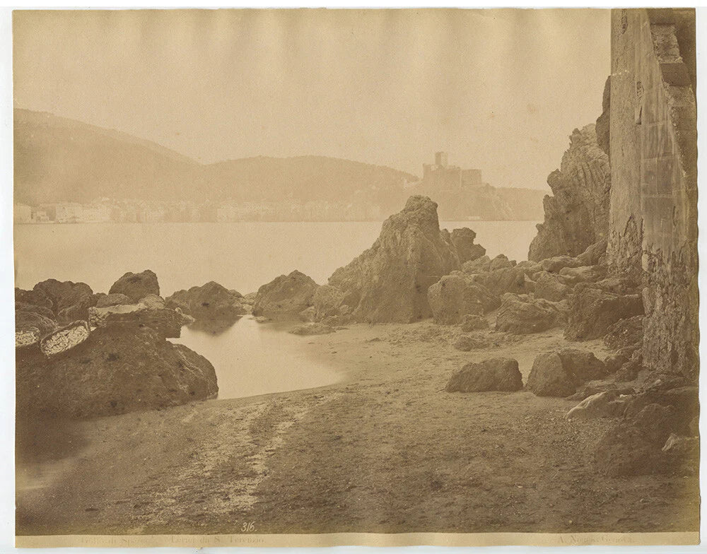 8.25X10.5 ALBUMEN PRINT, BEAUTIFUL VIEW VINTAGE SAN TERENZO, LERICI