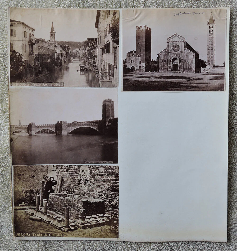 SET OF 4 ALBUMEN PRINTS ITALIAN ARCHITECTURE CASTELVECCHIO BRIDGE/CATHEDRAL/TOMB