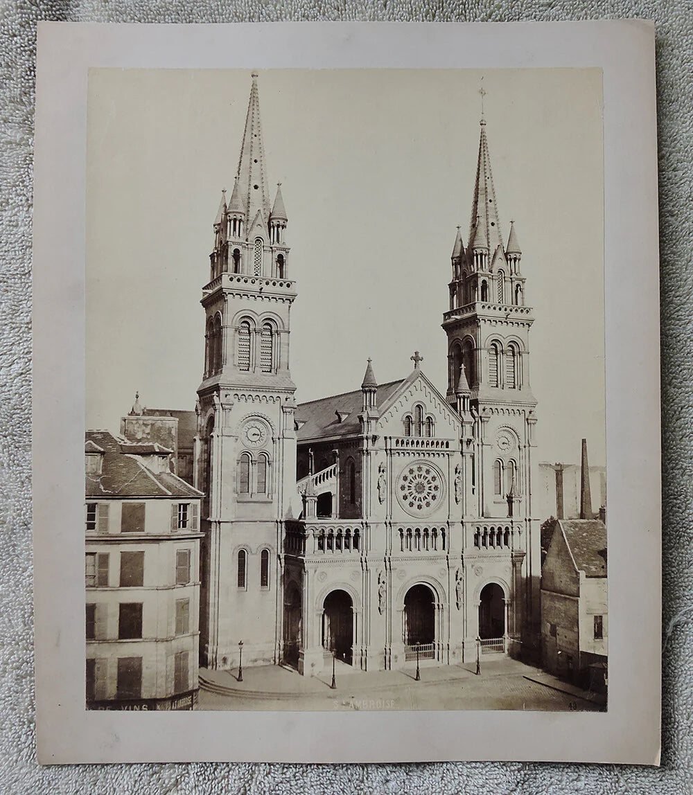 8.75X11 ALBUMEN PRINT SAINT-AMBROISE CATHEDRAL, VINT PARIS ARCHITECTURE