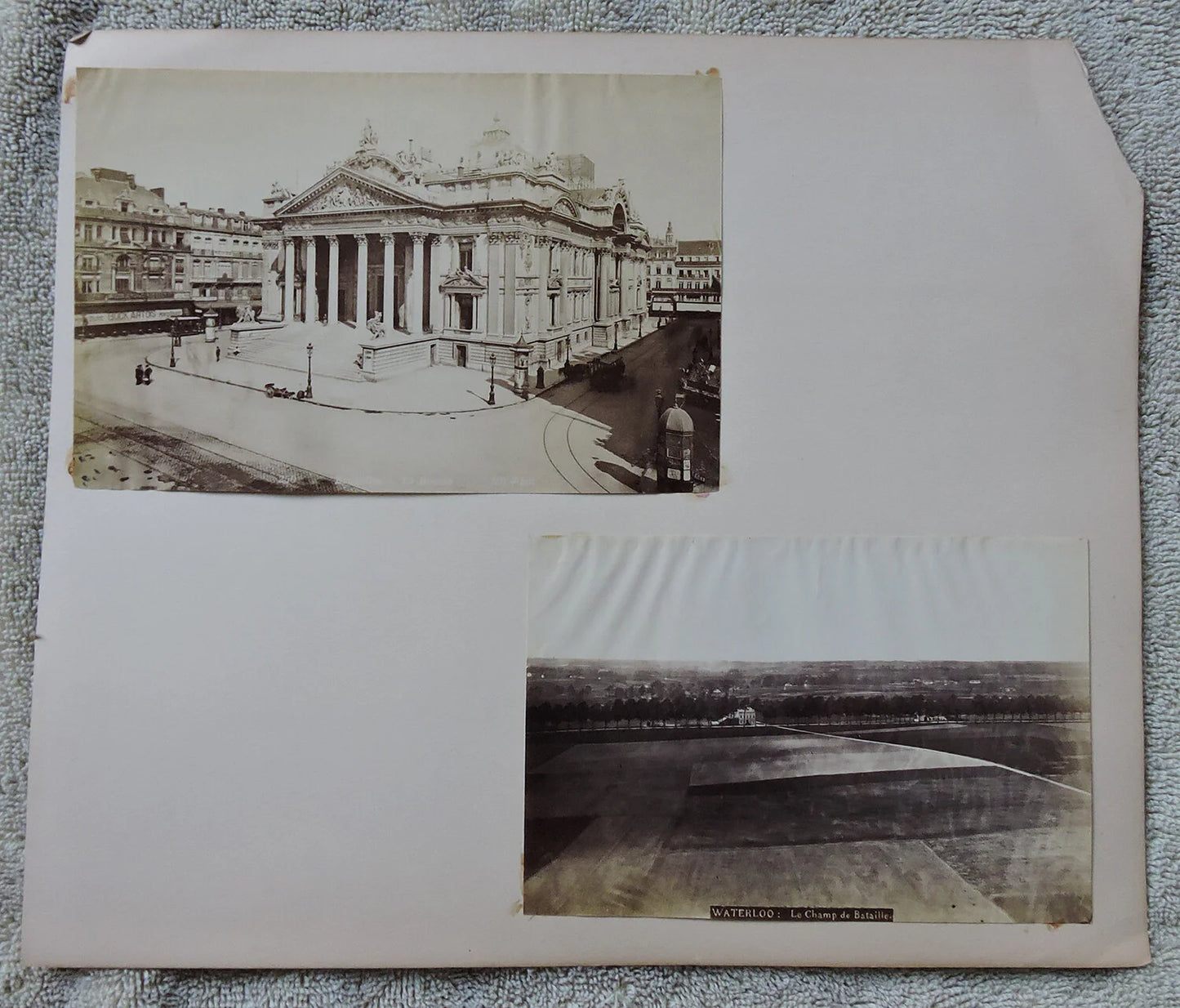 SET OF 2 ALBUMEN PRINTS, SCENES FROM BRUXELLES, LA BOURSE + WATERLOO