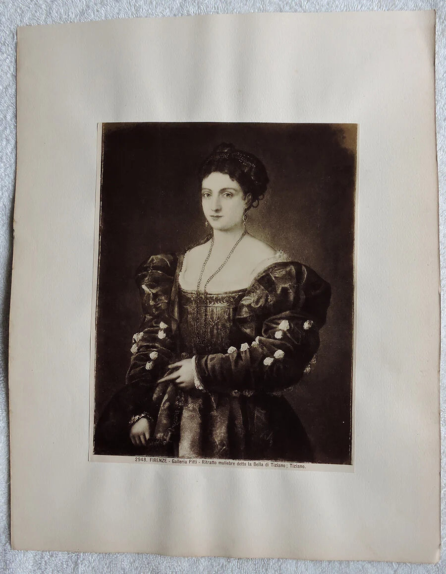 7X10 VINTAGE ALBUMEN ART/PAINTING LA BELLA PORTRAIT BY TITIAN, 1536