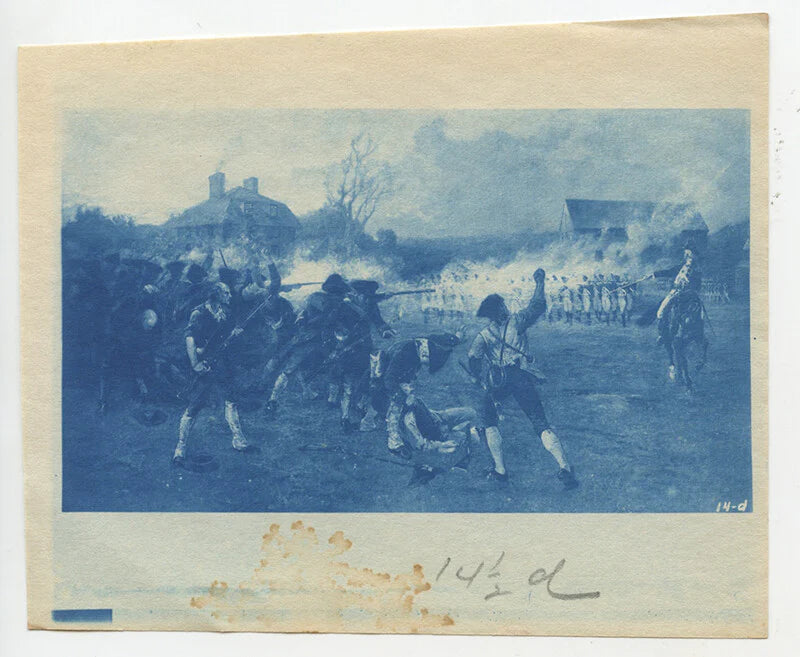 WAR BATTLEFIELD CLOSEUP SOLDIERS FIGHTING - VINT CYANOTYPE