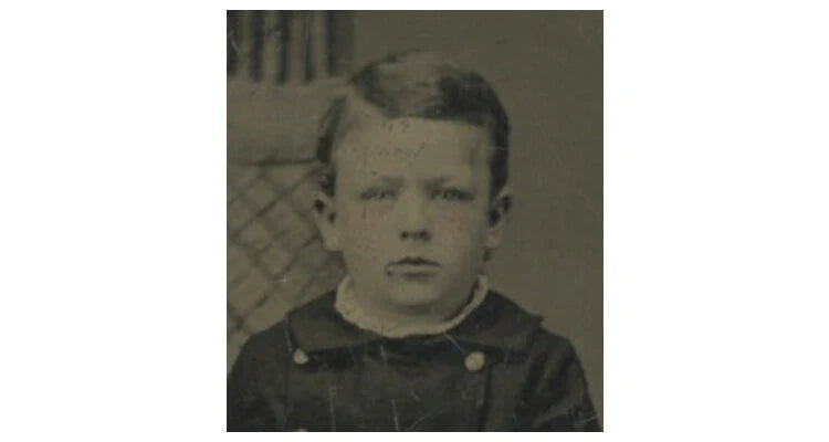 STUDIO PORTRAIT CUTE BOY IN GREAT OUTFIT W/ HAT, 1/6 PLATE TINTYPE