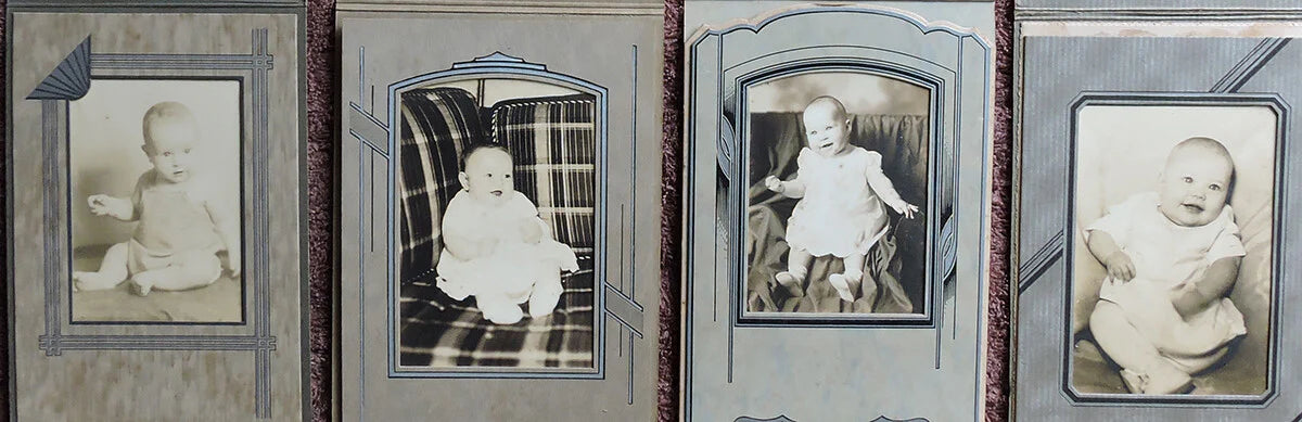 ART DECO, PHOTOS OF BABIES IN FOLDERS, LOT OF 4