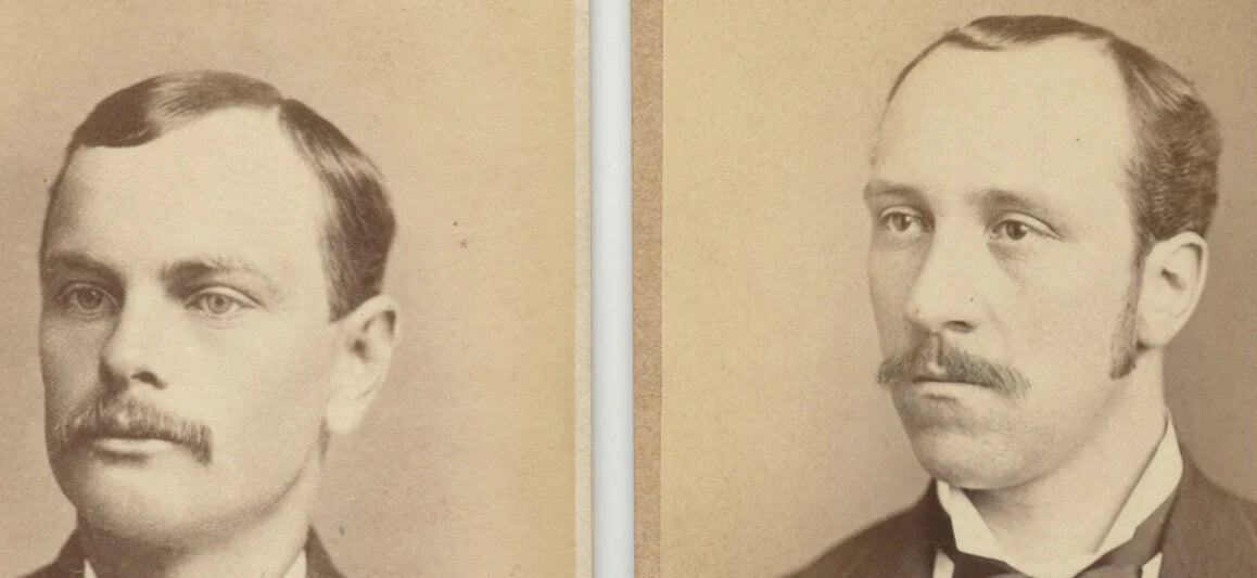 WILLIAMSPORT, PA, SET OF 2 PHOTOS, MEN NICE SUITS + MUSTACHES