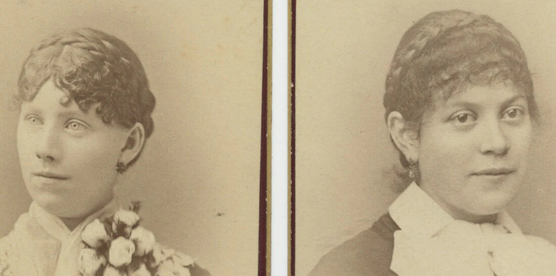 NILES, MICH, SISTERS IDED ON BACK, SET OF 2 PHOTOS, 1881