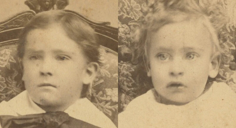 SIBLINGS, ORNATE CHAIR, NORRISTOWN, PA, SET OF 2 PHOTOS, WALTER GRAHAM IDED BACK