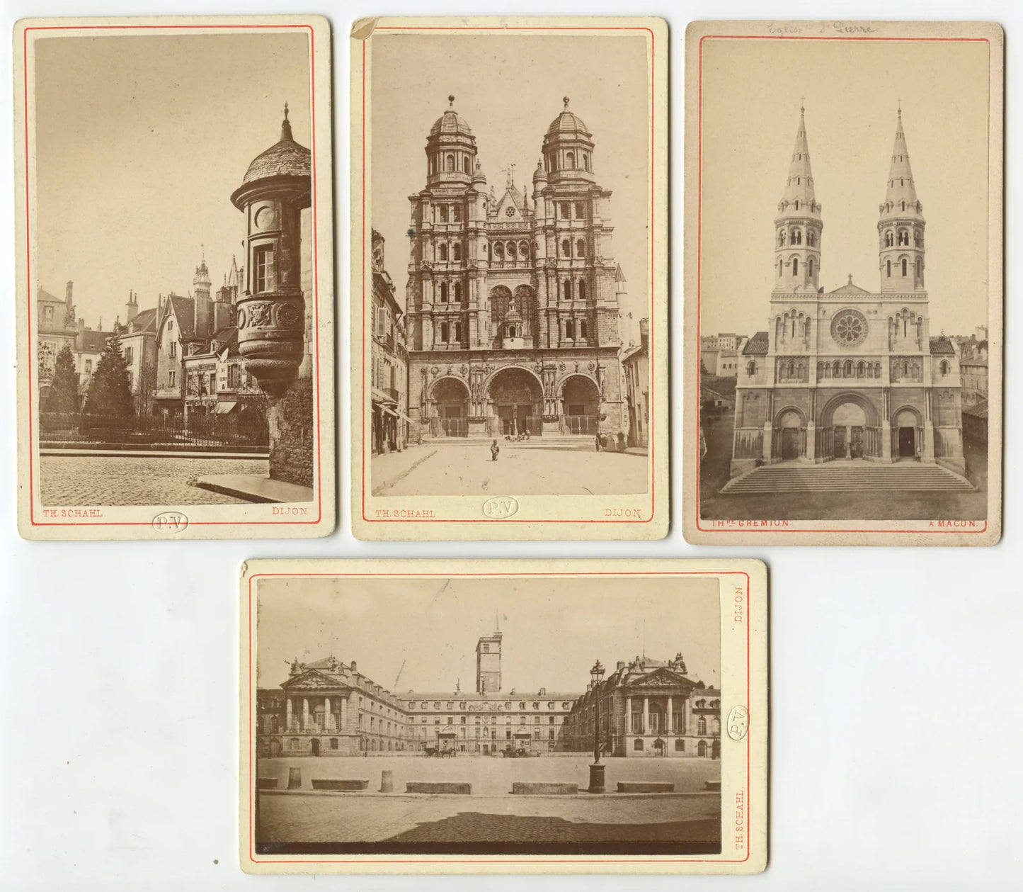 SET OF 4 PHOTOS TAKEN 1876, DIJON/MACON, FRANCE, ARCHITECTURE