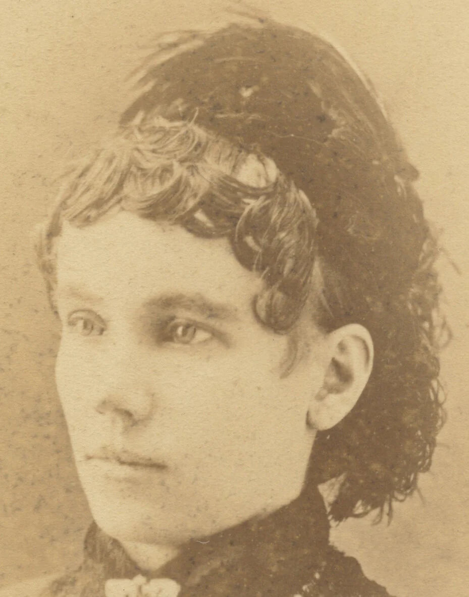 FROM CLIFTON SPRINGS, NY, PHOTO LADY W/ PRETTY DRESS + CURLS