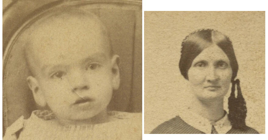 CIVIL WAR ERA LADY + BABY FROM AKRON, OH, SET OF 2 PHOTOS