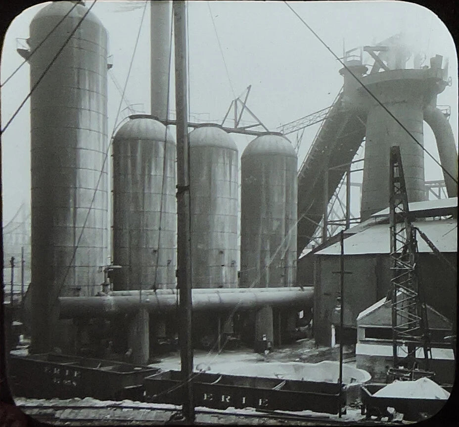 PHOTO ON GLASS PGH STEEL MILL VINTAGE ORIGINAL