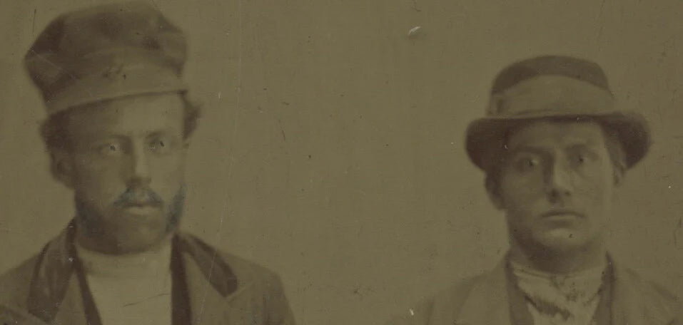 BOOTS, 2 MEN/BROTHERS, HATS + VESTS, 1/6 PLATE TINTYPE