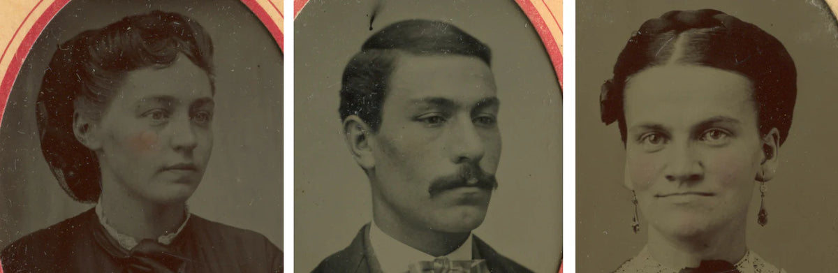 SMILE TINTED, NASHUA, NH, SET OF 3 TINTYPES 1/16 + 1/9 PLATES