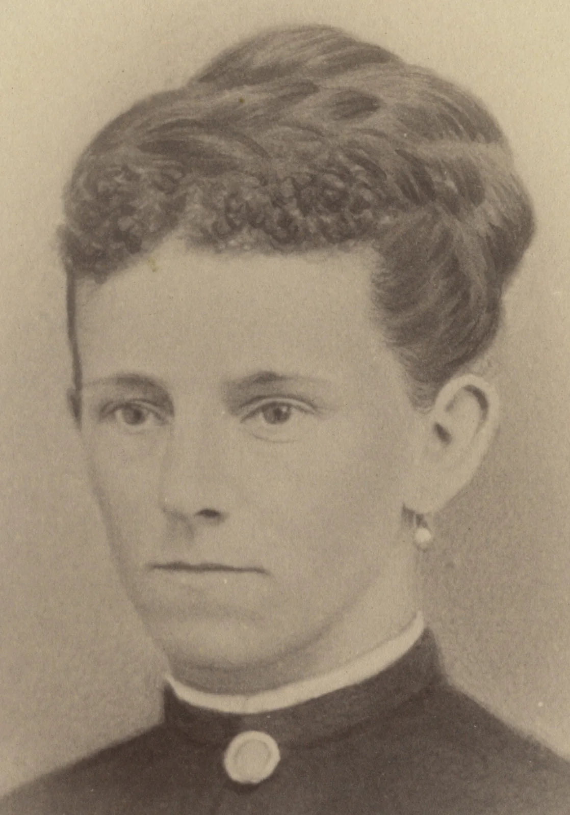 FROM WEST WINSTED, CONN, PHOTO OF LADY, DARK DRESS, EARRINGS