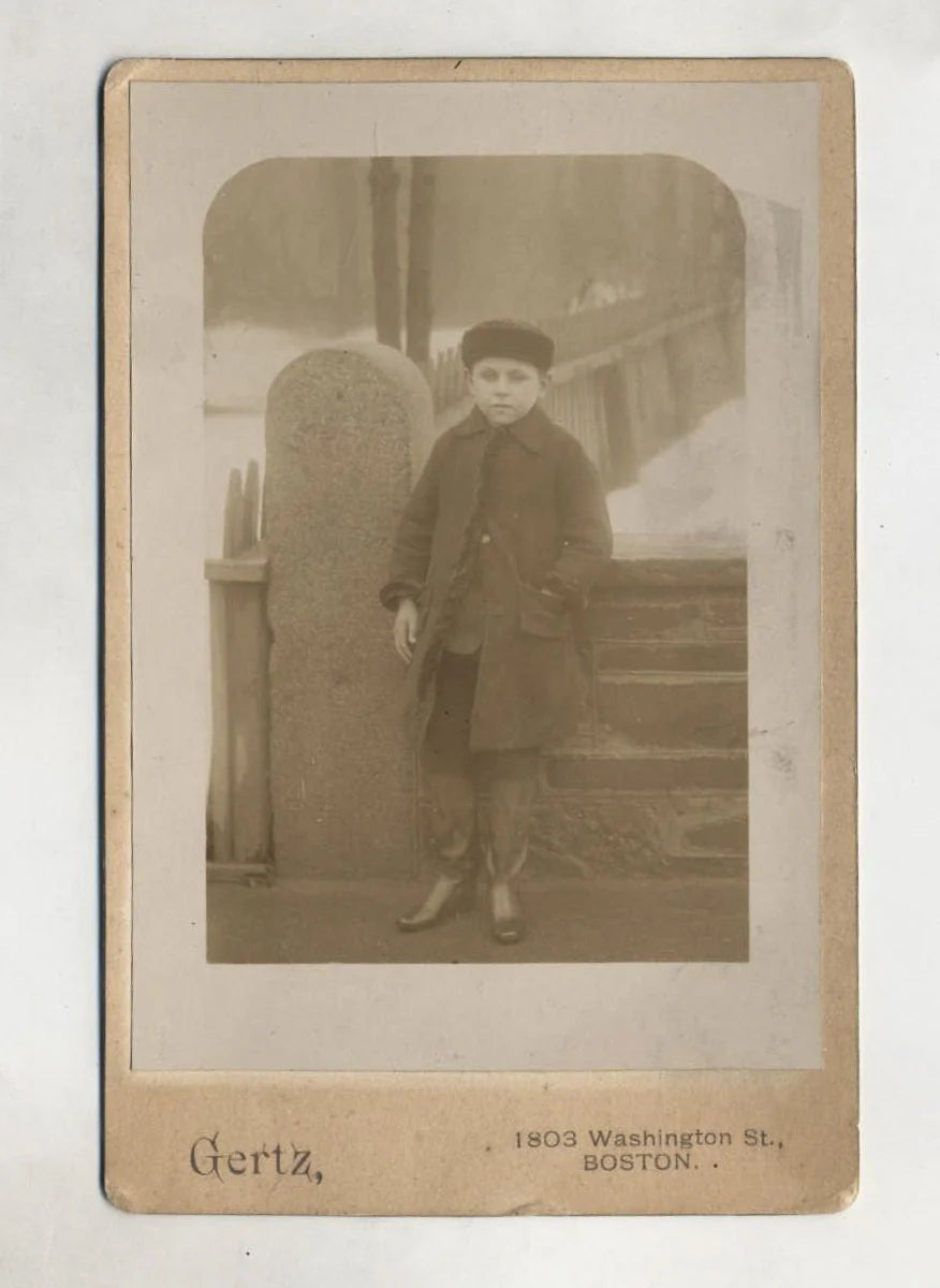 Vintage Cabinet Card of Boy With One Hand in Coat Pocket//Boy in Winter Attire and Fur Hat//19th Century Photo