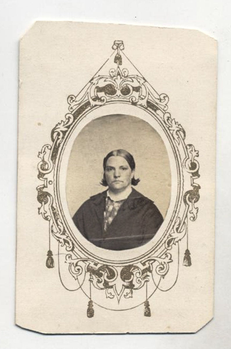 Vintage 1800s CDV Photo Of Stern Woman with short Hair Behind Ears