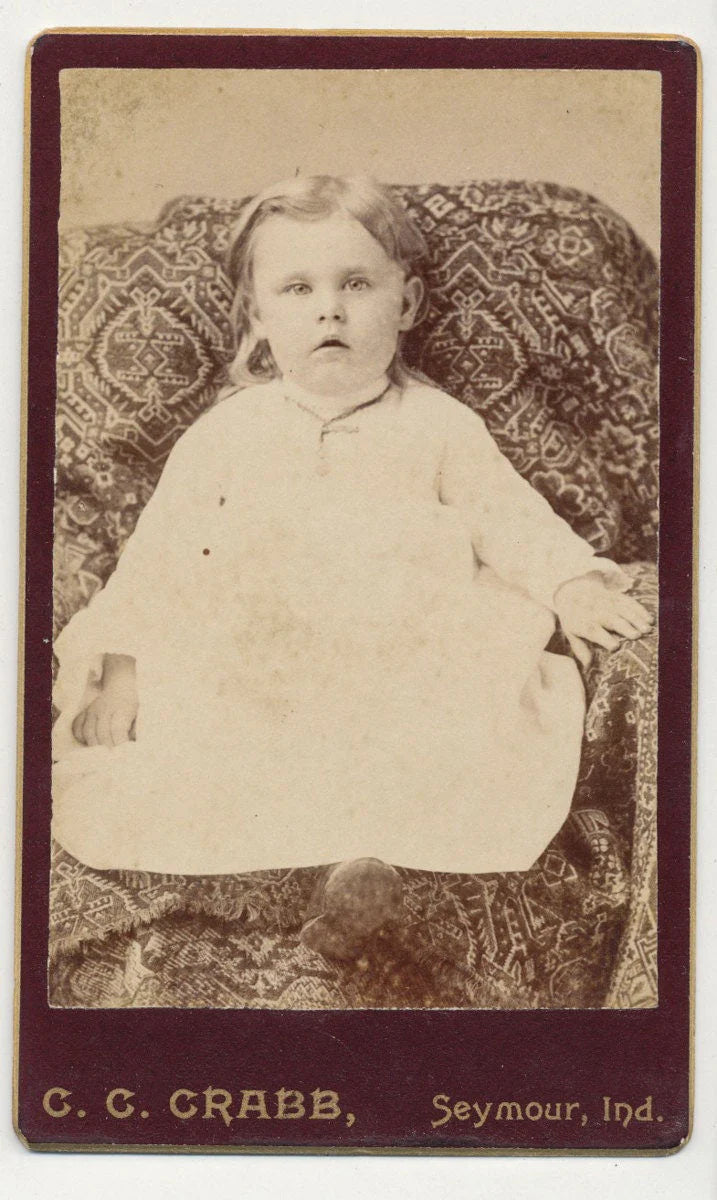 Antique CDV Photo Card of Baby Girl Looking Shocked At Camera//Vintage Portrait//Jaw Dropping Expression
