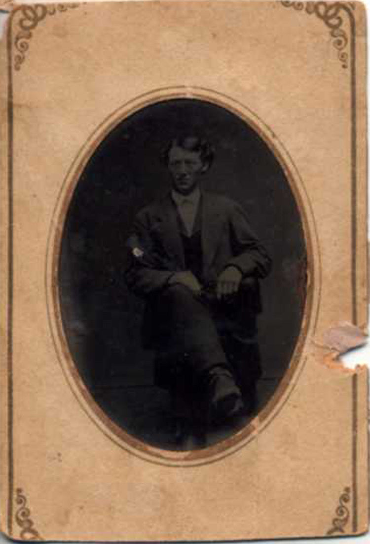 TINTYPE PORTRAIT OF HANDSOME WELL-DRESSED YOUNG MAN W/ CURLED HAIR BY JAMES BUCK