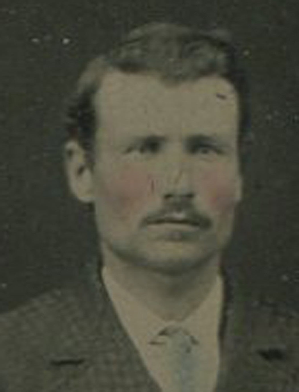 MAN IN MODERN SUIT STANDING, HOLDING BOOKS. TINTED TINTYPE.