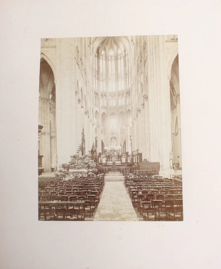 8X11 ALBUMEN PHOTO OF BEAUVAIS FRANCE CATHEDRAL W/ SUNLIT WINDOWS FLOWERS