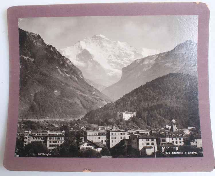 8X10 PHOTO OF JUNGFRAU MOUNTAIN, HOTEL BEAUTIFUL VALLEY TOWN - SWITZERLAND