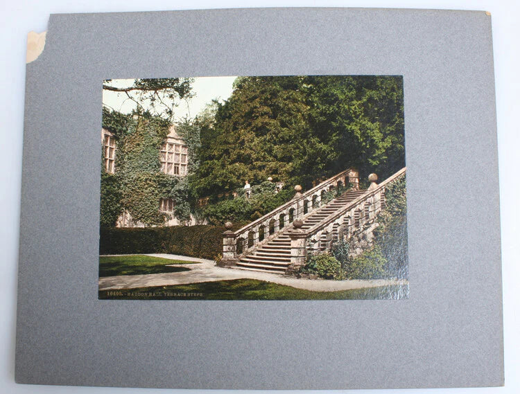 6X9 EARLY COLOR PHOTOCHROME OF TUDOR HOME HADDON HALL GARDENS - ENGLAND