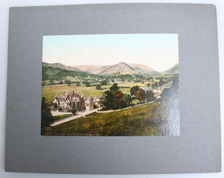 6X9 EARLY COLOR PHOTOCHROME OF GRASMERE VILLAGE HILLS - ENGLAND