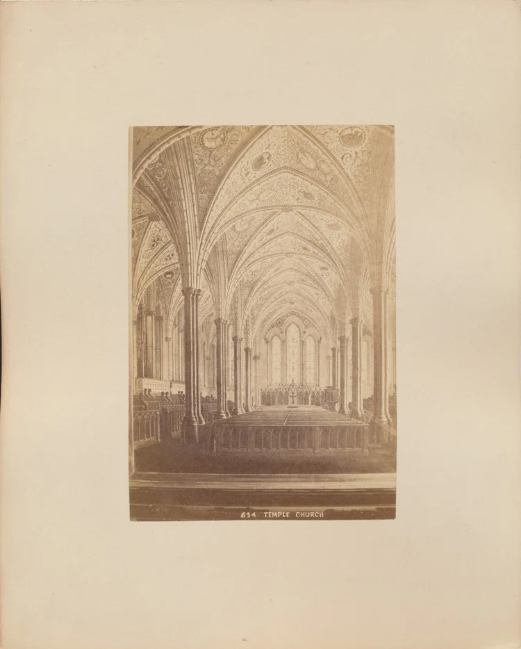 ALBUMEN PHOTO OF TEMPLE CHURCH INTERIOR - LONDON, ENGLAND