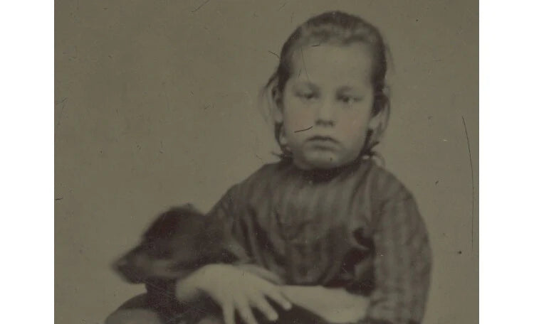 DOG, CUTE GIRL, 1/6 PLATE TINTYPE