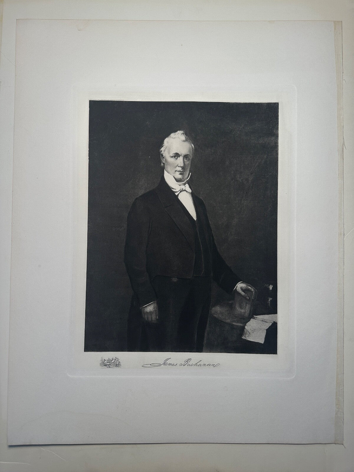 Vintage White House Photogravure Portrait of President James Buchanan, 10x12 on