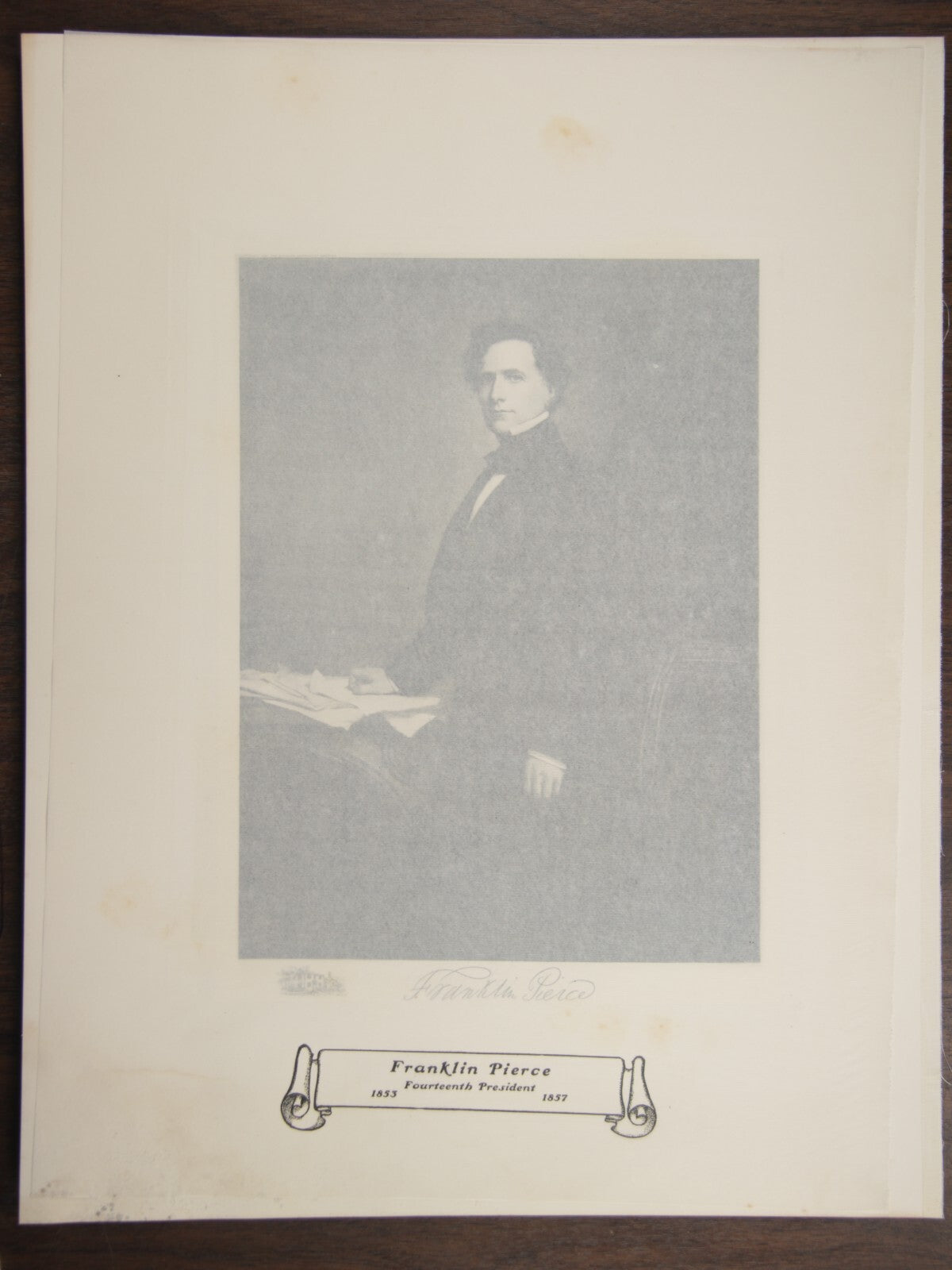 WHITE HOUSE GALLERY VINTAGE PHOTOGRAVURE OF PRESIDENT FRANKLIN PIERCE