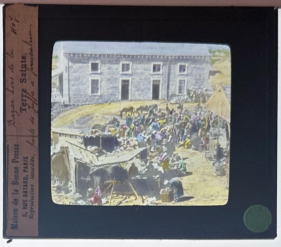 VINTAGE LANTERN SLIDE "Terre Sainte" Jaffa Marketplace 3.25X4IN
